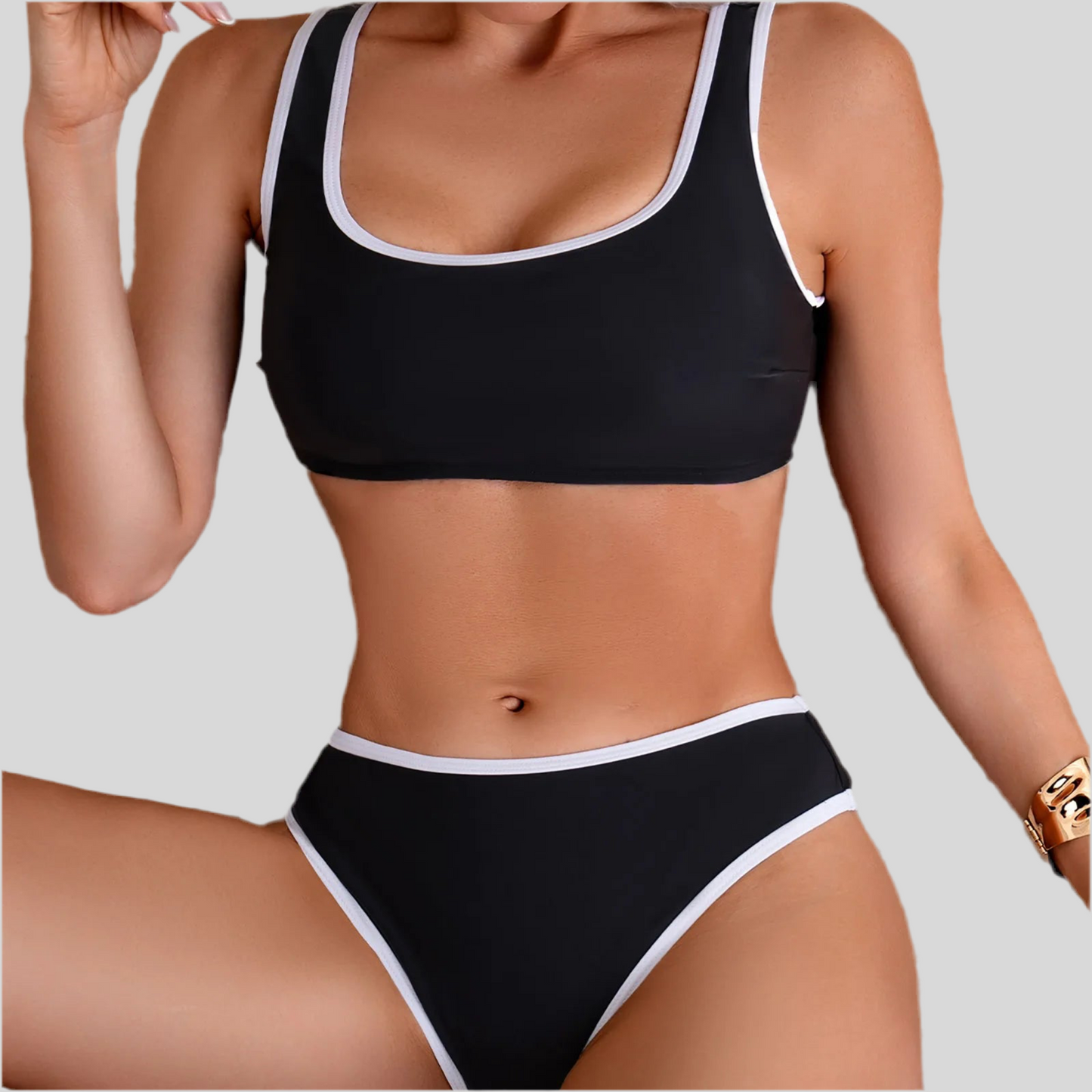 Two-Piece White Trim Bathing Suit