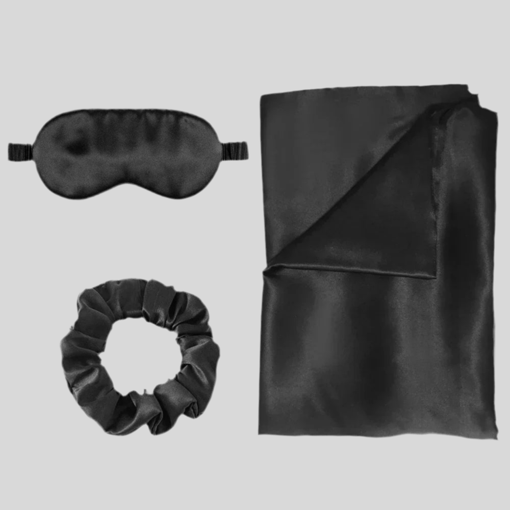 Natural Mulberry Silk Eye Mask, Pillowcase, and Hair Tie Set