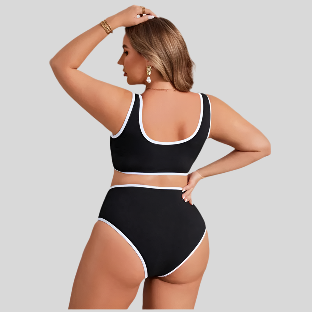 Two-Piece White Trim Bathing Suit Plus