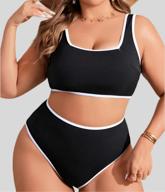 Two-Piece White Trim Bathing Suit Plus