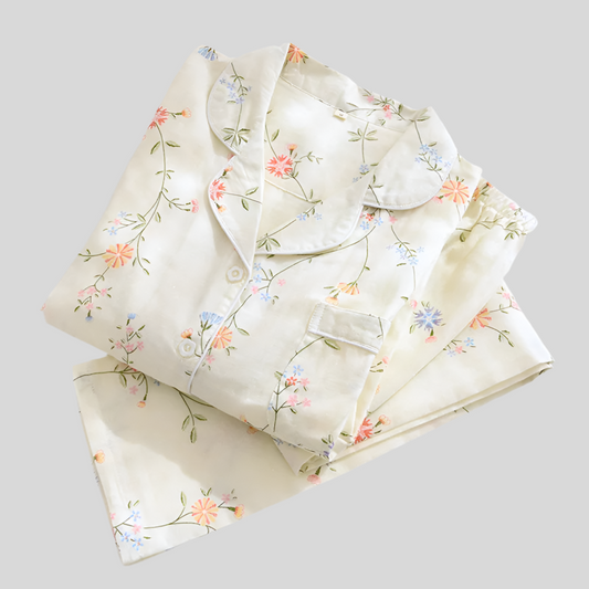 Conjunto de pijama de 2 piezas de algodón puro con estampado floral