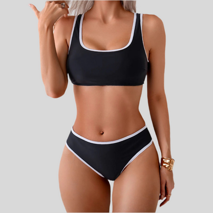 Two-Piece White Trim Bathing Suit