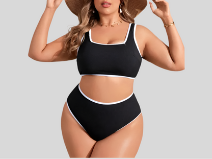 Two-Piece White Trim Bathing Suit Plus